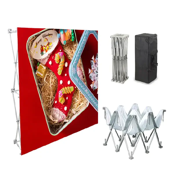 Foldable Velcro Pop Up Backdrop Stand, Velcro Fabric Display Banner for Trade Show Exhibitions Wedding Conference Advertising